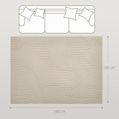 Modern Geometric Rug, Thick Plush, Non-Slip, 160 x 120 cm, Cream, Living Room, Bedroom, Office