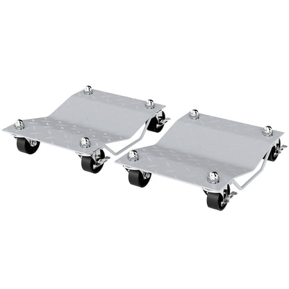 Two-Piece Car Wheel Dolly with Swivel Casters, Non-Slip Metal Plates, 680kg Capacity, Grey
