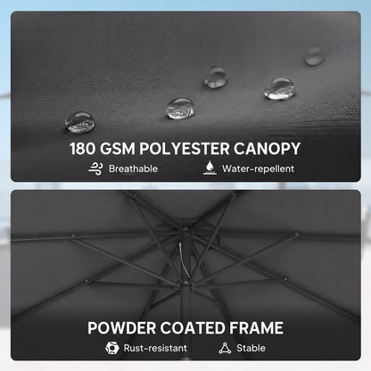 2.7 m Garden Parasol Umbrella with Cross Base and Sandbag, Retractable Ribs, Outdoor Table Market Umbrella, Black