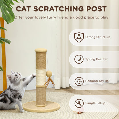 Cat Scratching Post for Indoor Cats, 47cm Tall Cat Scratcher with Jute Sisal Rope, Hanging Toy Ball, Feather, Brown