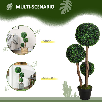 Decorative Artificial Trees Boxwood Ball Topiary Trees in Pot, UV-Cut Fake Plants for Home Indoor Outdoor Decor, 90 cm