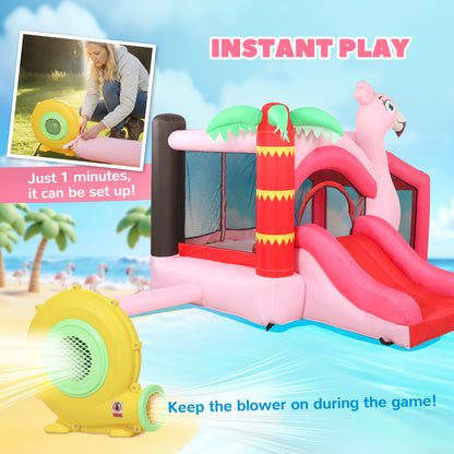 Inflatable Bounce House for Kids with Slide, Ball Pit, Basketball Hoop and Blower for Indoor Outdoor Garden, Pink