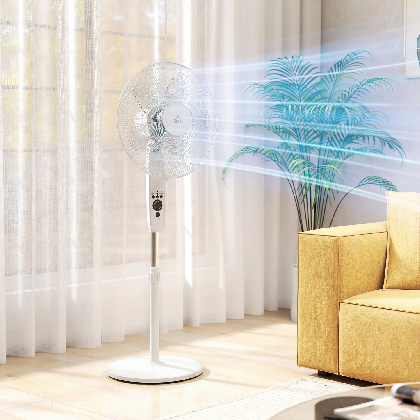 124cm Pedestal Fan with Sleep Mode, Oscillating Standing Fan with 3 Modes, Remote Control, Adjustable Height, White