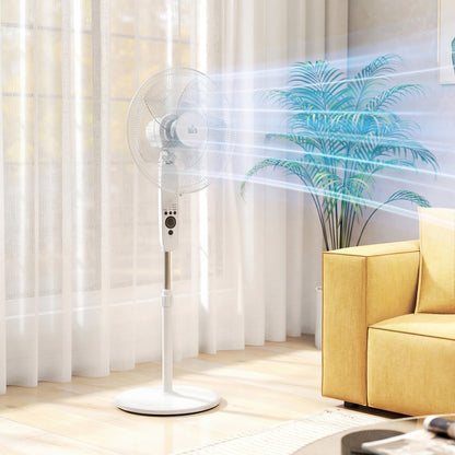 124cm Pedestal Fan with Sleep Mode, Oscillating Standing Fan with 3 Modes, Remote Control, Adjustable Height, White