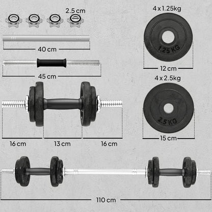 2-in-1 Adjustable Dumbbells Set, 20kg Cast Iron Weights Dumbbells Set with Non-Slip Grip for Strength Training