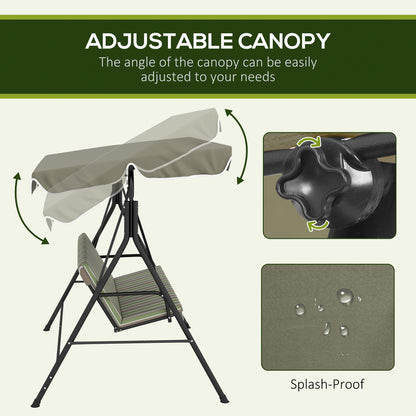 Three-Seater Garden Swing Chair, with Adjustable Canopy - Green