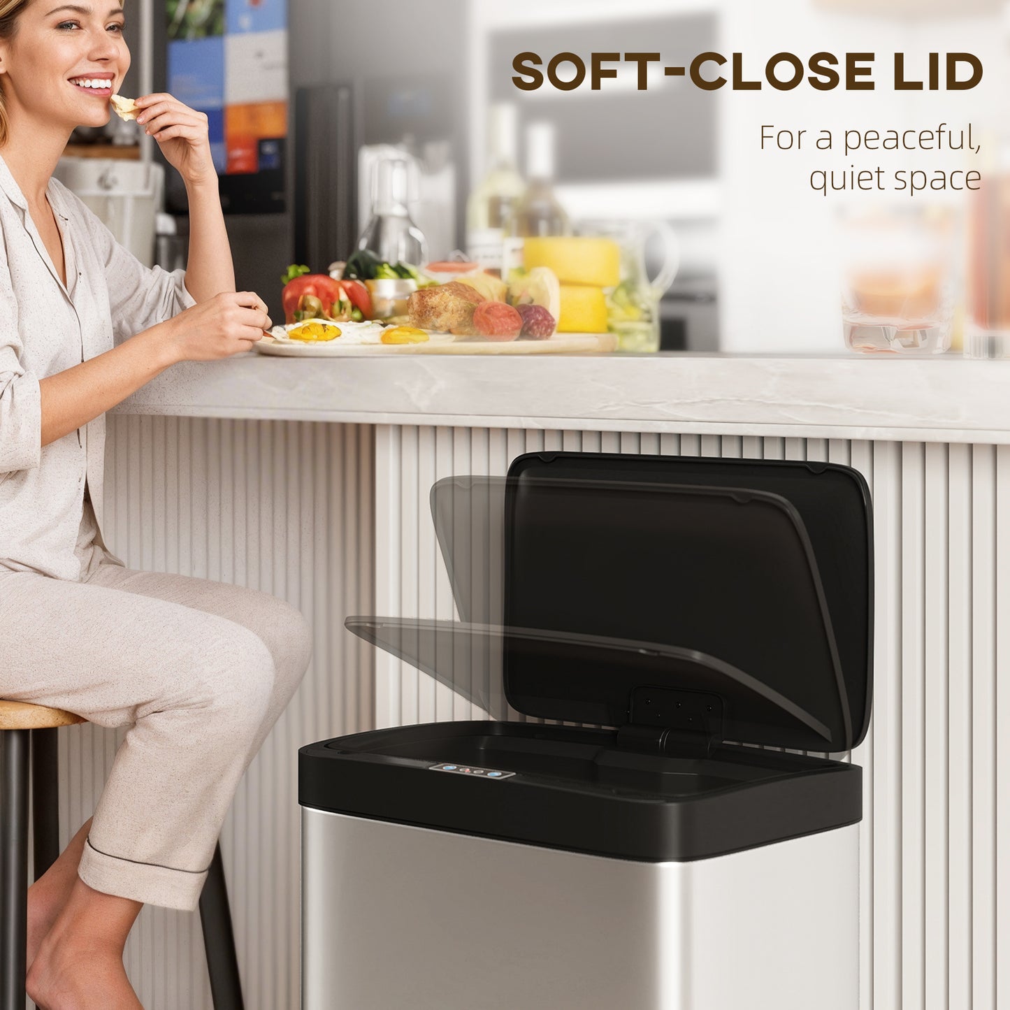 45L Stainless Steel Sensor Bin - Silver Tone