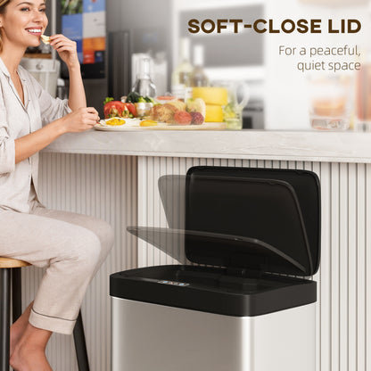 45L Stainless Steel Sensor Bin - Silver Tone