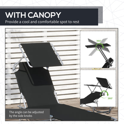 Outdoor Foldable Sun Lounger, 4 Level Adjustable Backrest Reclining Sun Lounger Chair with Angle Adjust Sun Shade Awning for