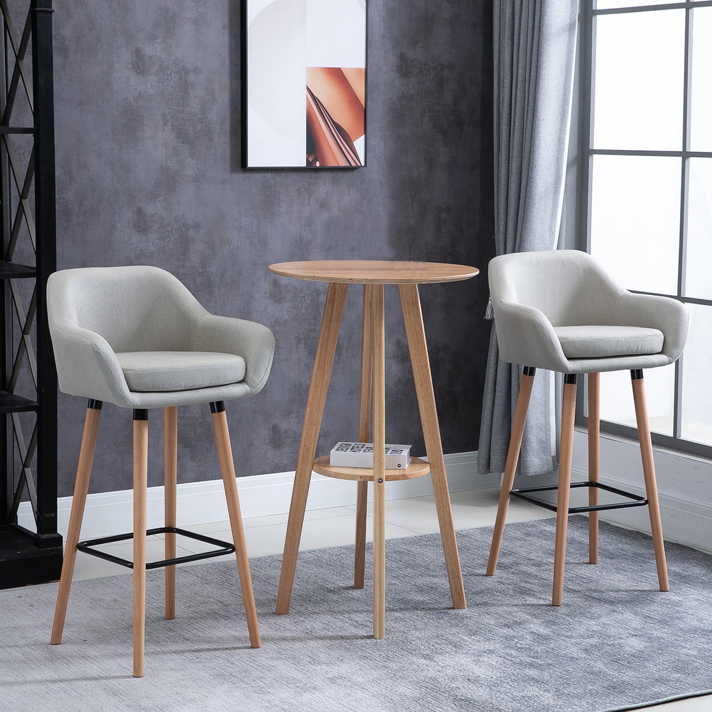 Set of 2 Bar Stools Modern Upholstered Seat Bar Chairs with Metal Frame