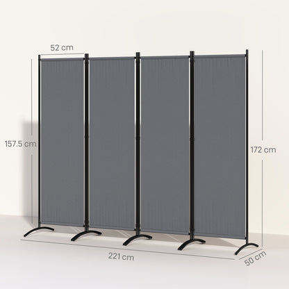 4 Panel Folding Room Divider, 1.7m Privacy Screen with Wide Feet, Portable Freestanding Metal Partition Separator for Office