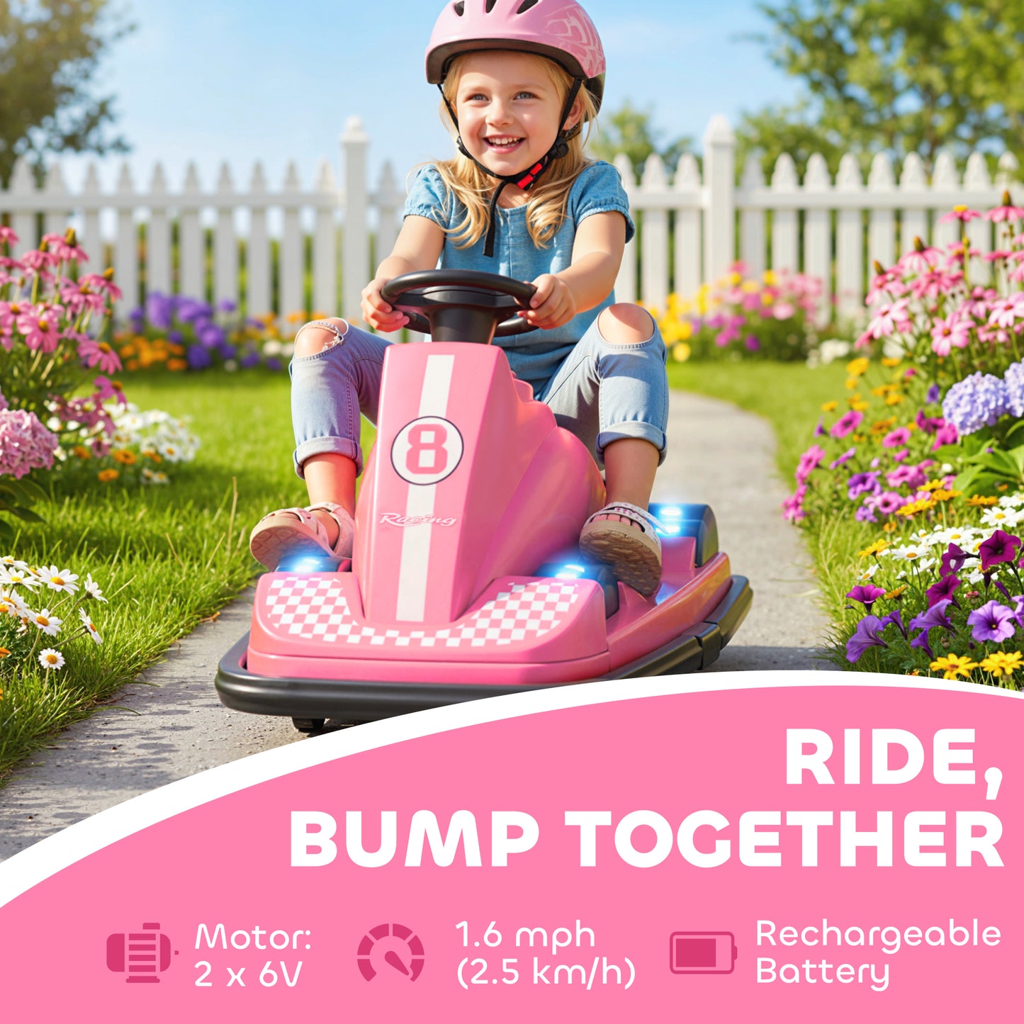 Kids Bumper Car, 360° Rotation Spin Electric Waltzer Car with LED Lights, Music for Ages 3-8 Years Old, Pink