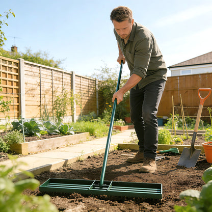 Lawn Levelling Rake, 76 x 26 cm Lawn Leveller Lute with 169 cm Handle for Grass Soil Sand Yard Golf Course