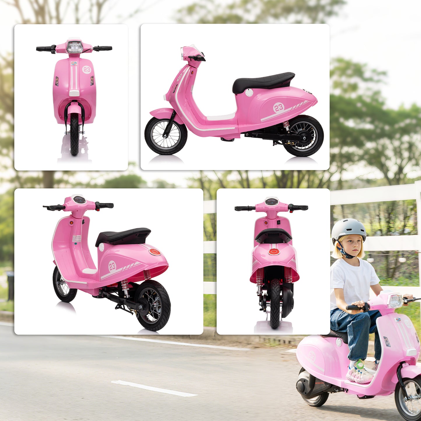 24V Kids Electric Motorbike, Ride on Motorcycle with Manual Throttle, Brakes and LED Lights for Ages 8-12 Years, Pink