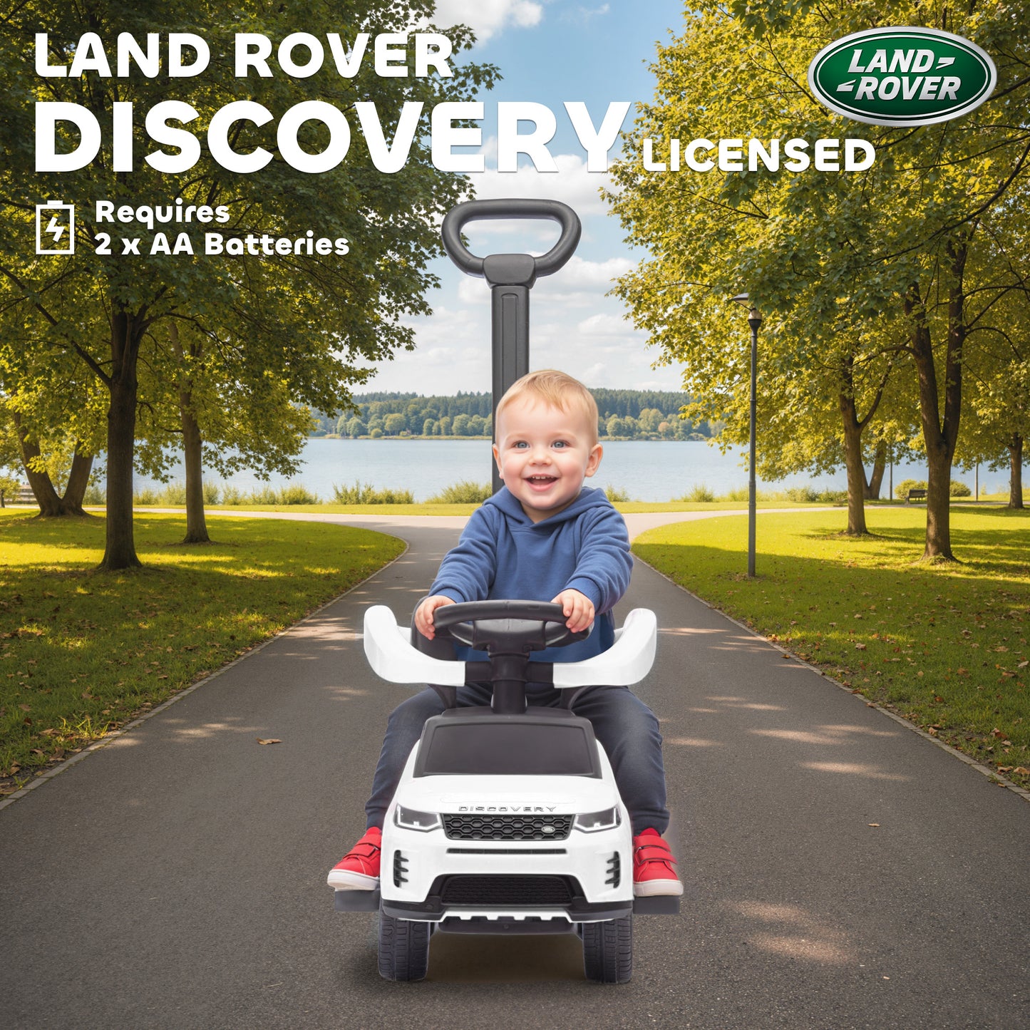 Land Rover Discovery Licensed Baby Push Car, 2-in-1 Ride on Car with Push Handle and Safety Guardrail, White