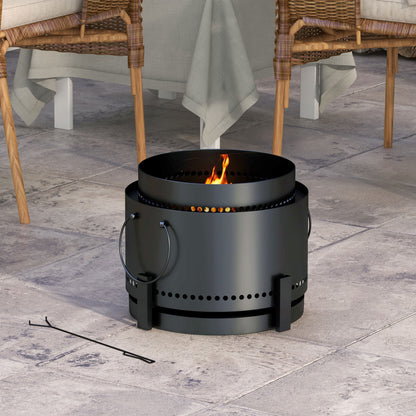 Smokeless Fire Pit with Ash Catcher, 37cm Portable Wood Burning Firepit with Poker for Garden Camping Bonfire Party, Metal