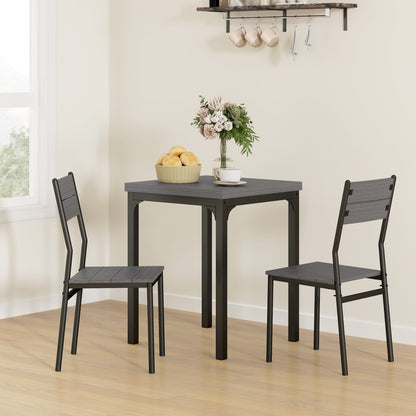 Three-Piece Minimal and Compact Dining Set, Grey Wood Effect