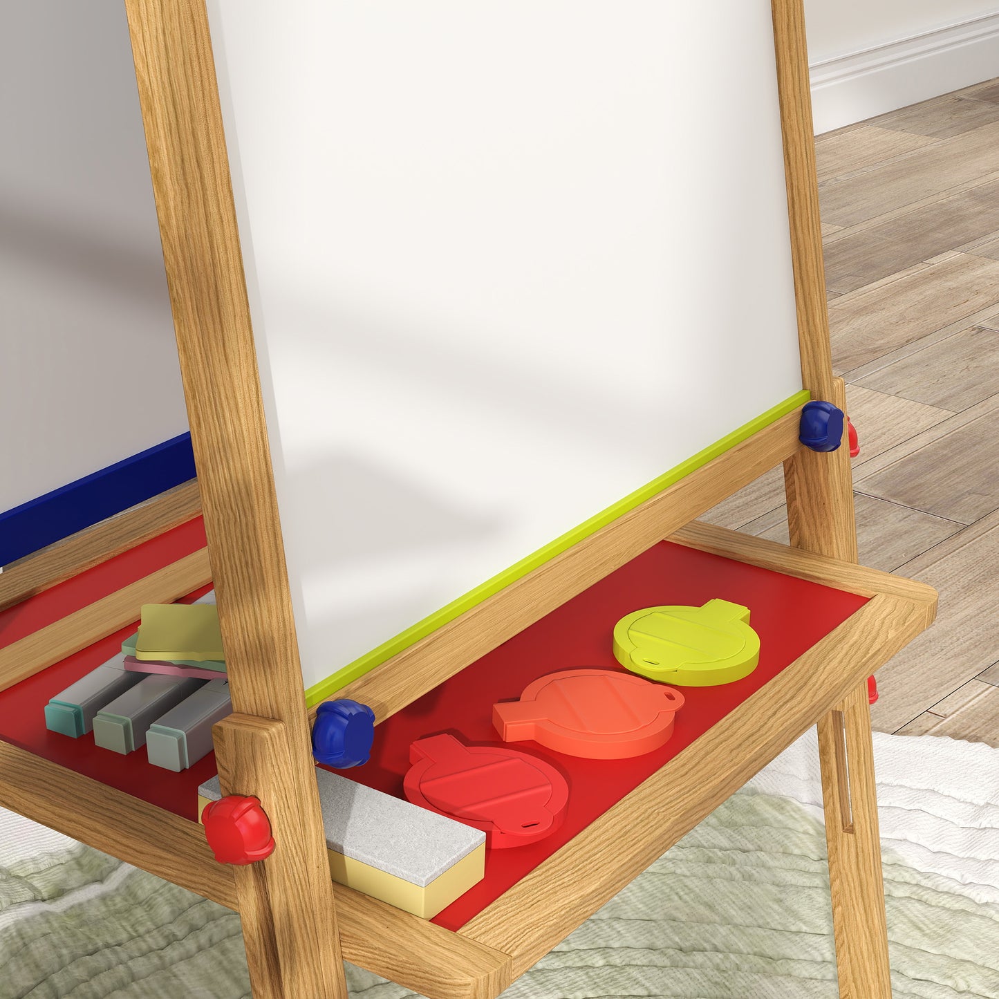 3-in-1 Wooden Kids Easel with Paper Roll, Whiteboard, Chalkboard, Painting Accessories