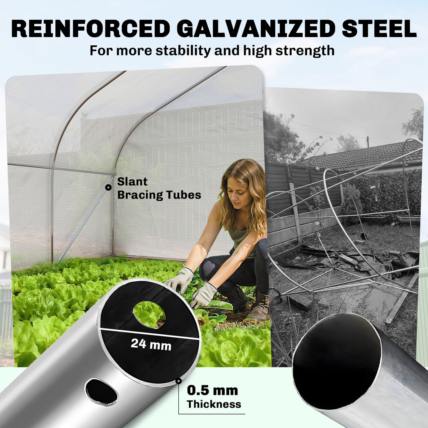 4 x 3(m) Walk-in Polytunnel Greenhouse, Zipped Roll Up Sidewalls, Mesh Door, 8 Mesh Windows, Tunnel Warm House Tent