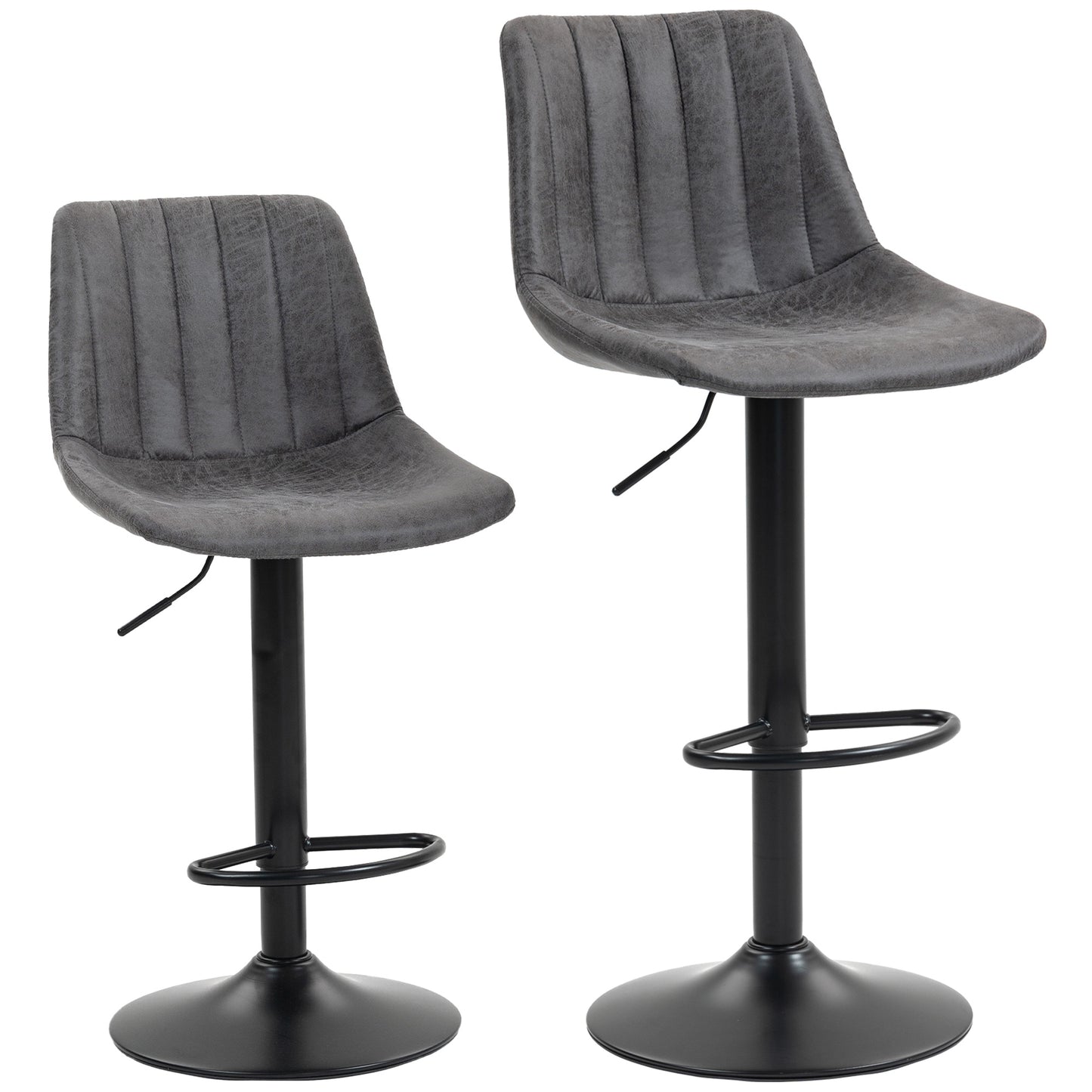 Set of 2 Leathaire Tub Bar Stools - Charcoal Grey