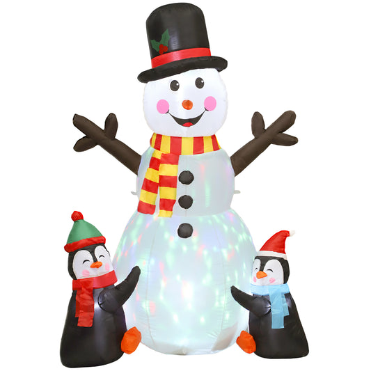 6FT Christmas Inflatables Snowman & Penguins with Built-in LED Lights and Flashing Projector Light