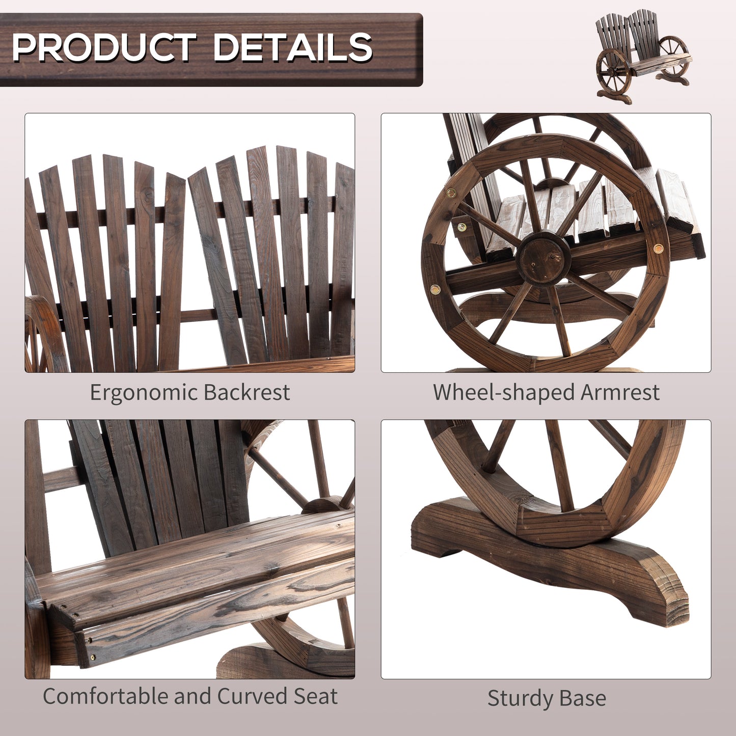 Fir Logs Love Seats with Wheel-Shaped Armrests, Large Load-Bearing Chair, Natural Wood Grain