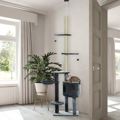 Floor to Ceiling Cat Tree for Indoor Cats Play Tower Climbing Activity Center Scratching Post Platforms Condo Adjustable Heig