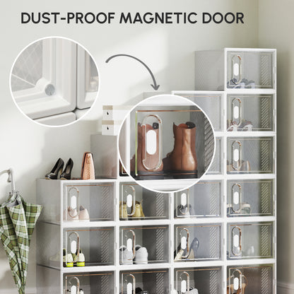 18PCS Clear Shoe Box, Plastic Stackable Shoe Storage Box for UK/EU Size up to 12/46 with Magnetic Door for Women/Men