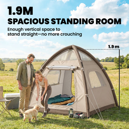 Inflatable Camping Tent with Rainfly, 3 Man Air Tent 3000mm Waterproof Blow Up Tents, Cream
