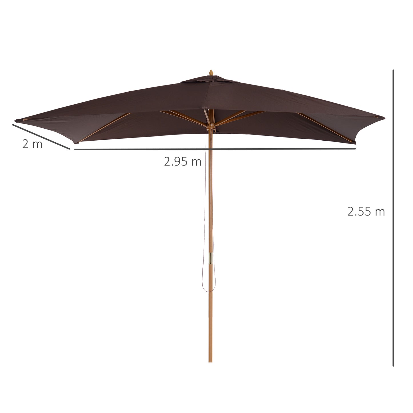 2 x 3m Wooden Garden Parasol Umbrella Outdoor Sun Shade Canopy, Dark Coffee