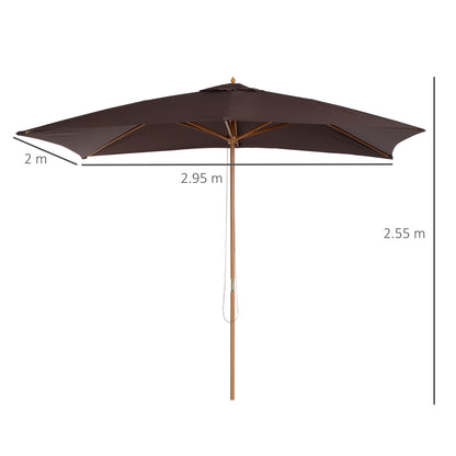 2 x 3m Wooden Garden Parasol Umbrella Outdoor Sun Shade Canopy, Dark Coffee