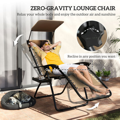 Zero Gravity Lounger Chair Set of 2, Folding Reclining Patio Chair with Shade Cover, Cup Holder