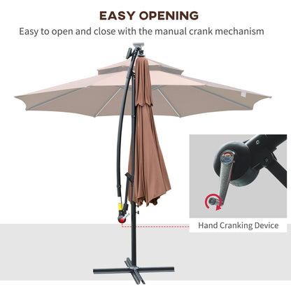 3(m) Cantilever Banana Parasol Hanging Umbrella with Double Roof, LED Solar lights, Crank