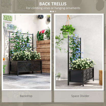 Raised Bed for Garden with Trellis, Galvanised Planter Box with Diamond Pattern, Drainage Holes for Vegetables