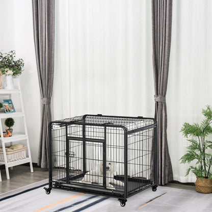 Metal Dog Cage Kennel Locking Door & Wheels Removable Tray Openable Top For Medium Pets 94 x 58 x 69.5 cm