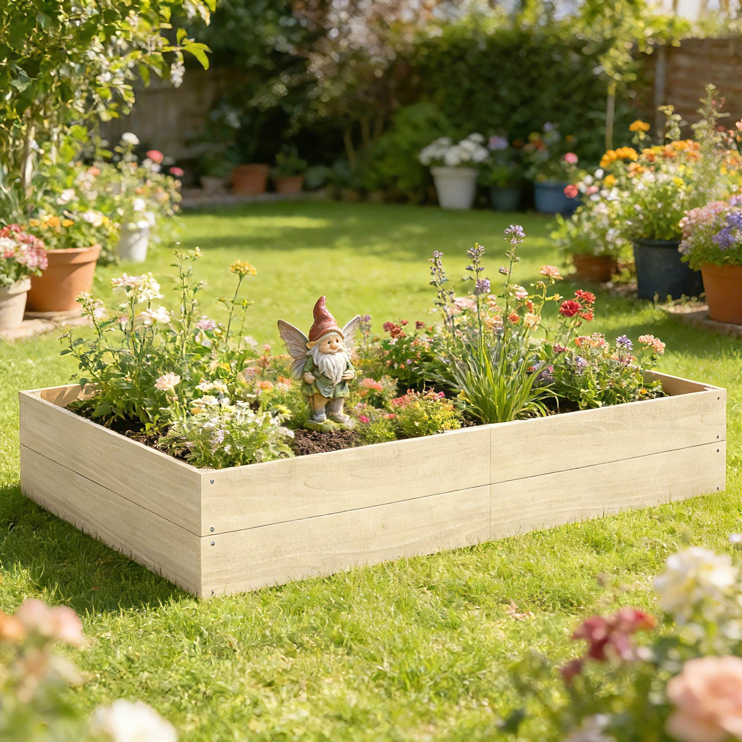 Wooden Raised Bed for Garden, 620L Extra Large Raised Garden Bed with Open Bottom, Outdoor Elevated Planter Box