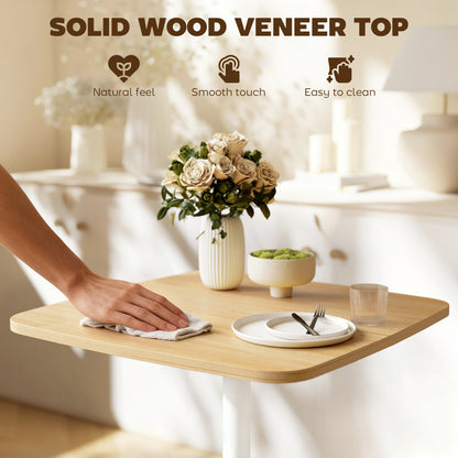 Small Dining Table, 60 cm Square Kitchen Table with Wood-veneer Top and Steel Base - Natural Wood Finish
