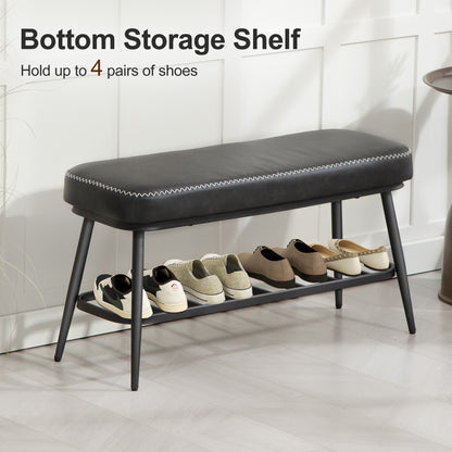 PU Leather Shoe Storage Bench - Charcoal Grey