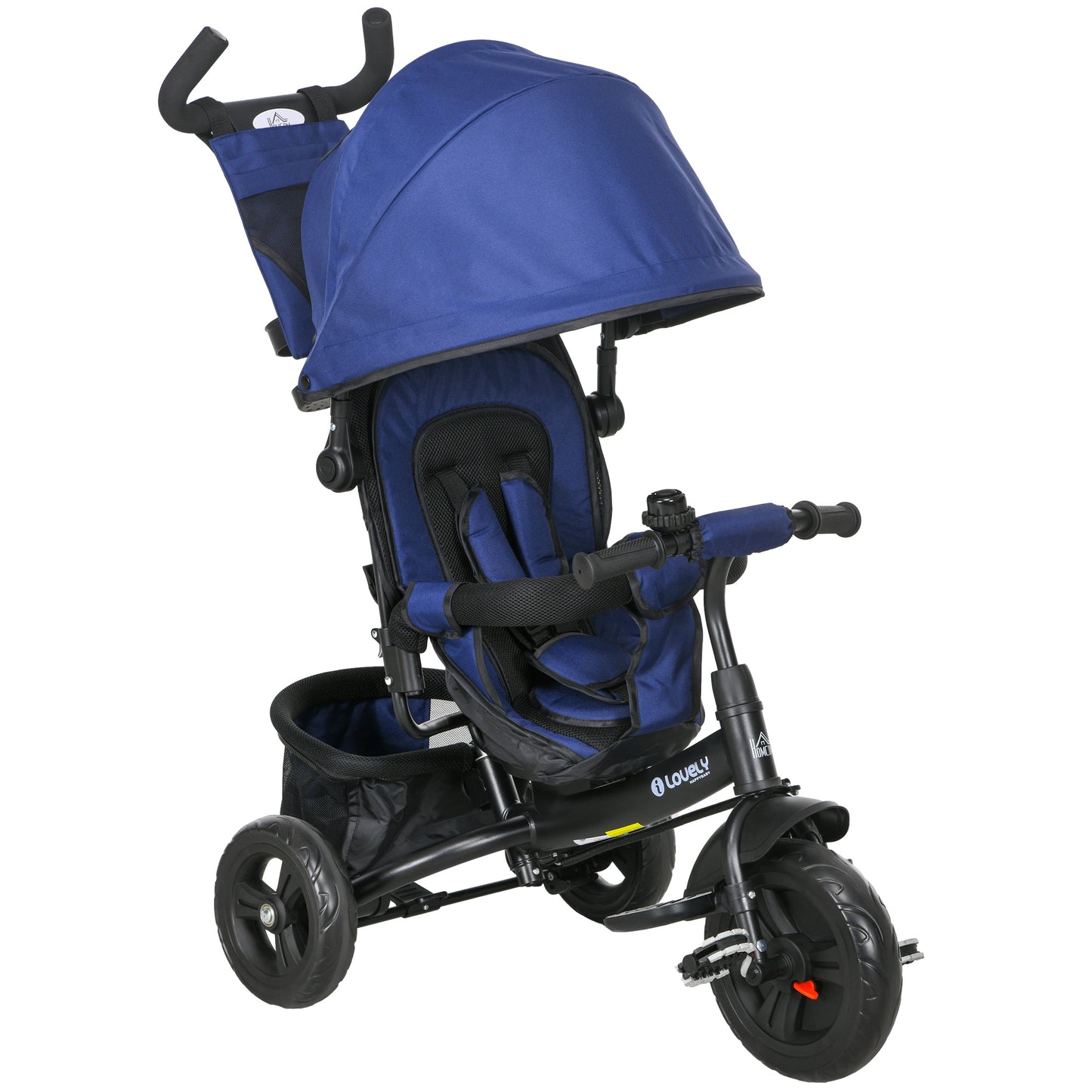 6 in 1 Kids Trike with Parent Handle, Canopy, 5-point Seat Belt, Storage, Footrest, Brake, for 1-5 Years, Dark Blue