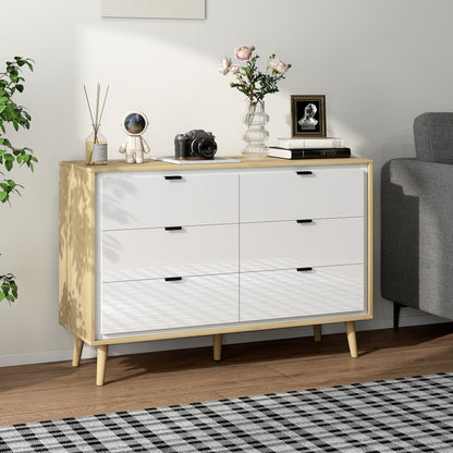 Storage Cabinet, Chest of Drawers with 6 Drawers and 5 Legs for Bedroom, High Gloss White