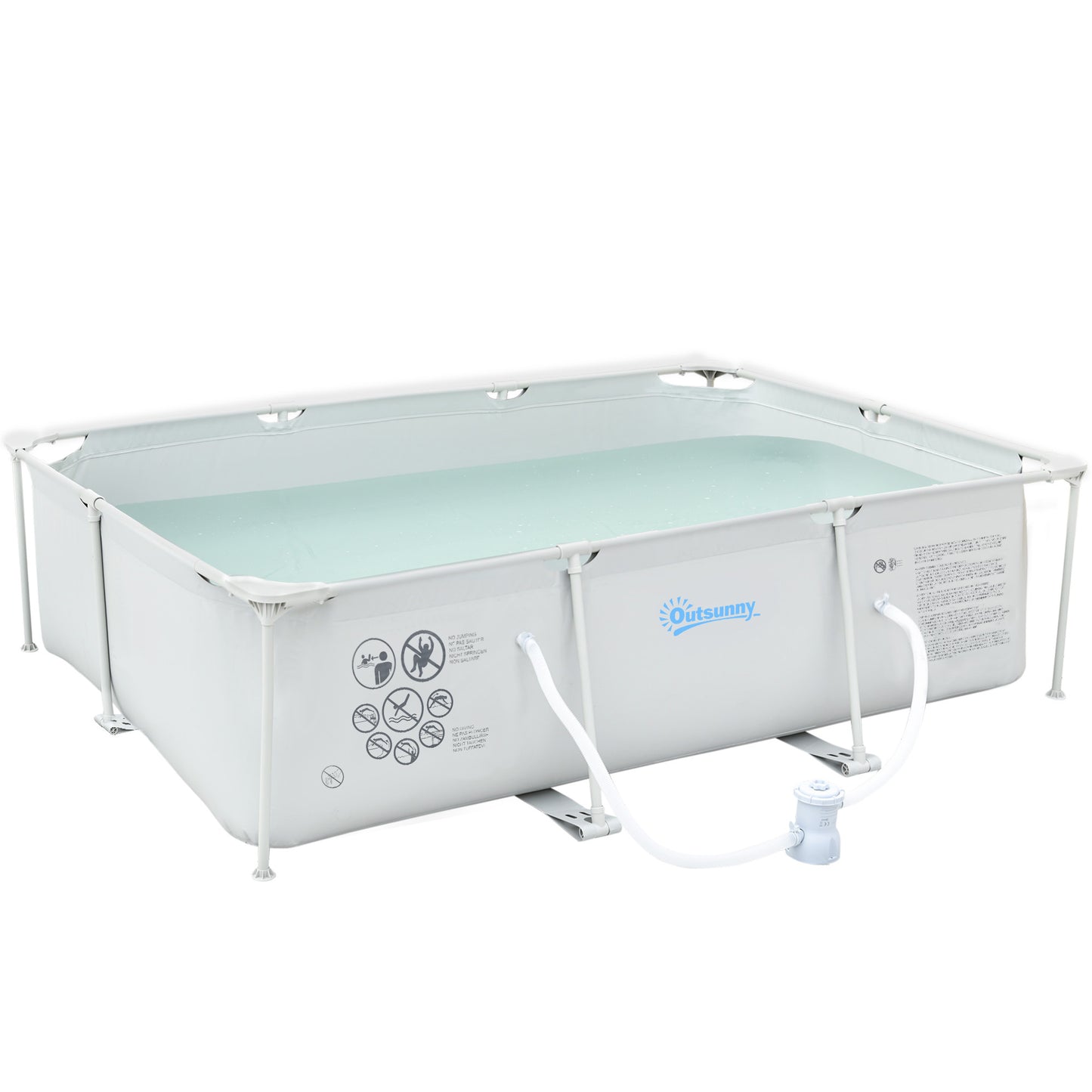 Steel Frame Pool with Filter Pump, Filter Cartridge, Rust Resistant Above Ground Swimming Pool, Grey