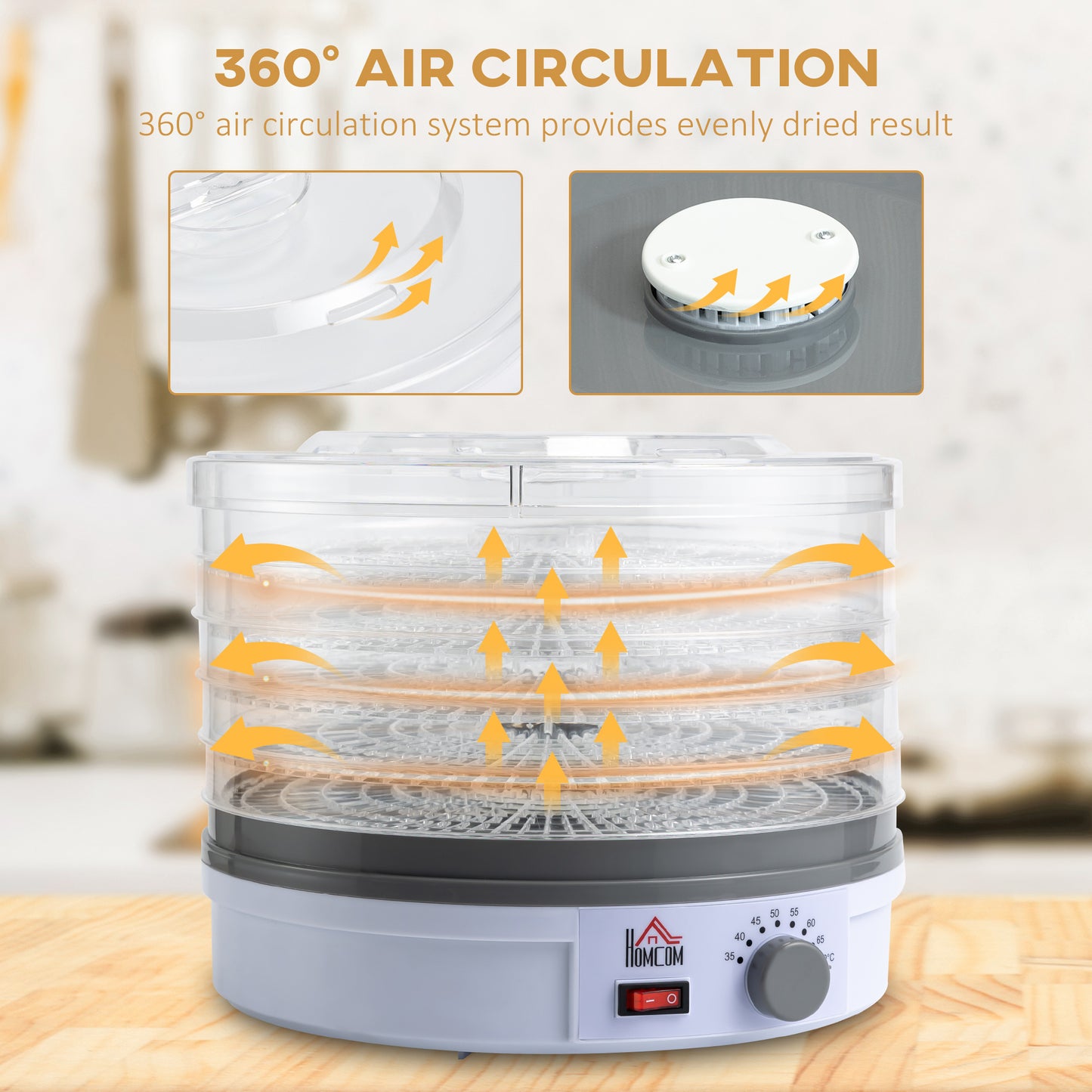 5 Tier Food Dehydrator, 245W Food Dryer Machine with Adjustable Temperature Control for Drying Fruit, Meat, Vegetable