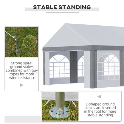 8m x 4m Marquee Gazebo with Sides, Level 4 Wind Protection & Waterproof, Light Grey