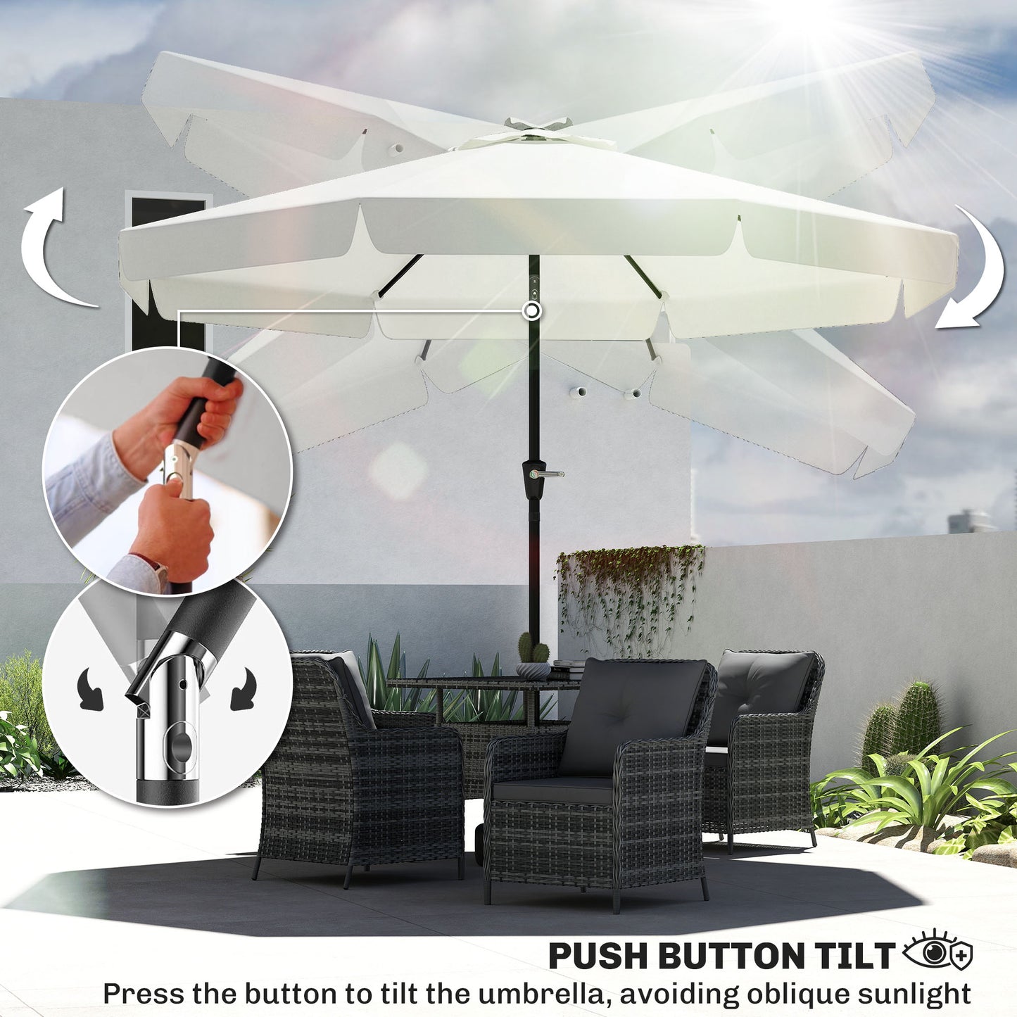 2.7m Patio Parasol Garden Umbrellas with Aluminium Pole, UPF 50+ Outdoor Sun Shade Table Umbrella with Tilt, Crank, 8 Ribs