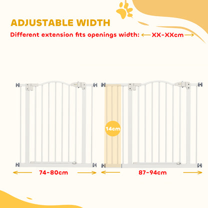 Metal 74-94cm Adjustable Pet Gate Safety Barrier w/ Auto-Close Door White
