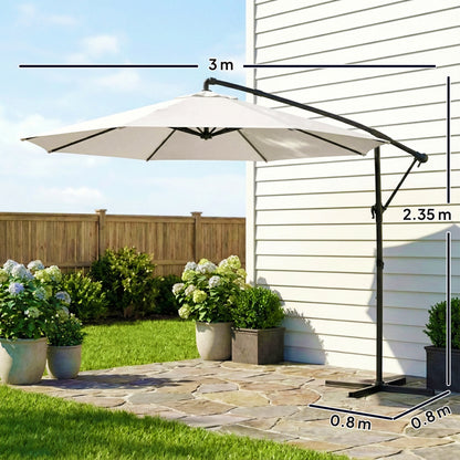 3 m Garden Cantilever Parasol with Cover, Round Overhanging Umbrella with 360° Rotation, Tilt, Cream White