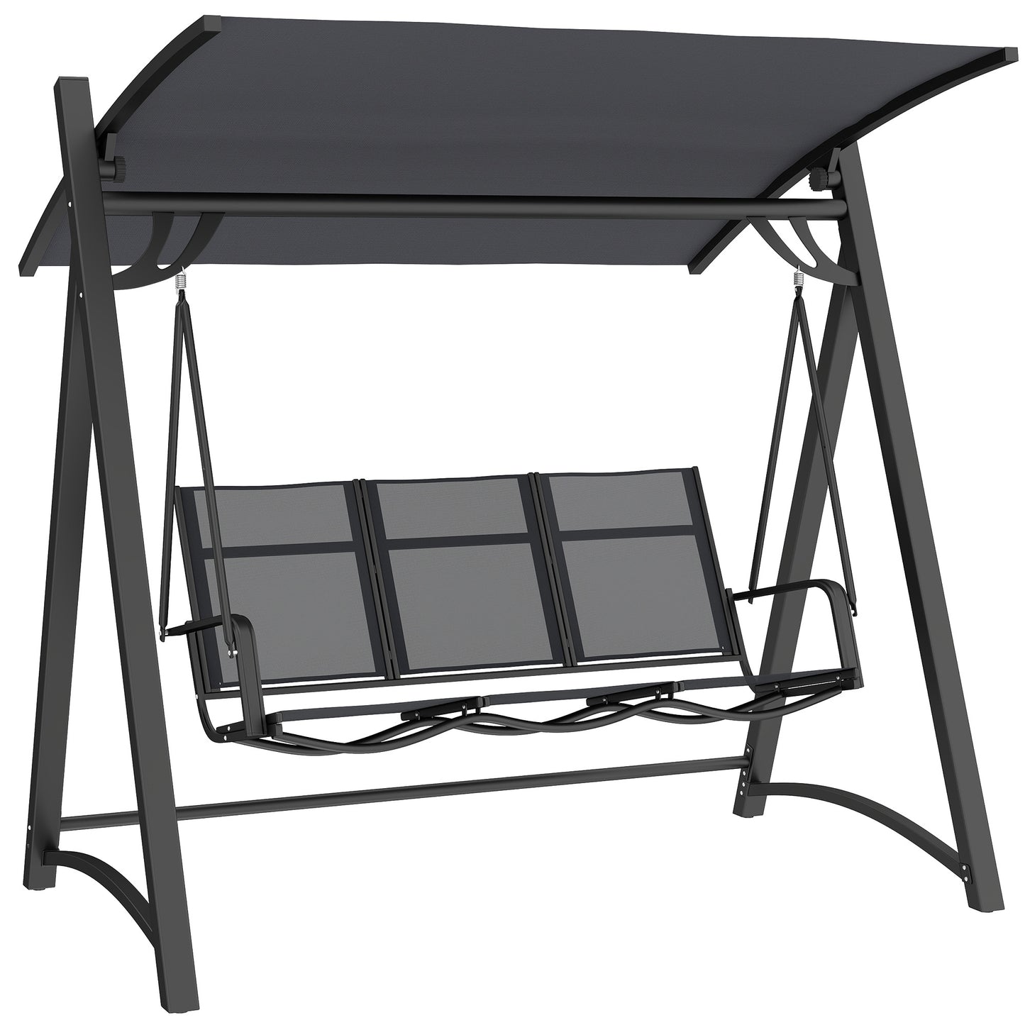 3 Seater Swing Chair, Garden Swing Bench with Adjustable Tilting Canopy, Breathable Mesh Seat 360 kg Capacity, Grey
