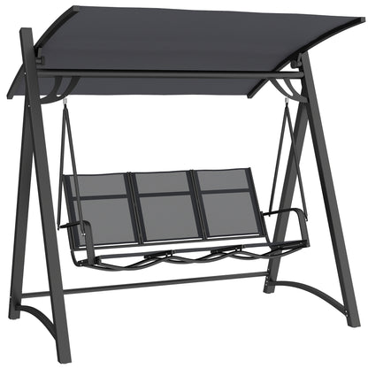3 Seater Swing Chair, Garden Swing Bench with Adjustable Tilting Canopy, Breathable Mesh Seat 360 kg Capacity, Grey