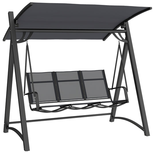 3 Seater Swing Chair, Garden Swing Bench with Adjustable Tilting Canopy, Breathable Mesh Seat 360 kg Capacity, Grey