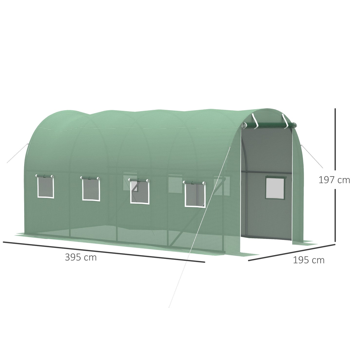 Walk-in Polytunnel Greenhouse, Outdoor Garden Tunnel Greenhouse Tent with Zipped Roll-Up Door and 8 Mesh Windows, 4 x 2M